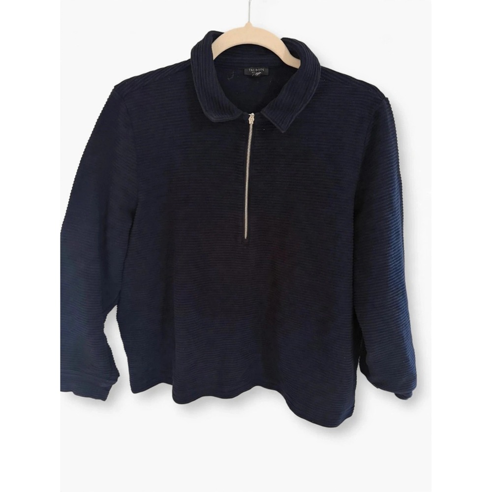 Talbots Navy Blue Quarter Zip Pullover Sweater Women's 2X Runs Small Fits L